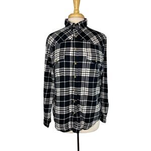 JACHS GIRLFRIEND Bea Black White Plaid Flannel Shirt Size Medium Womens Snaps